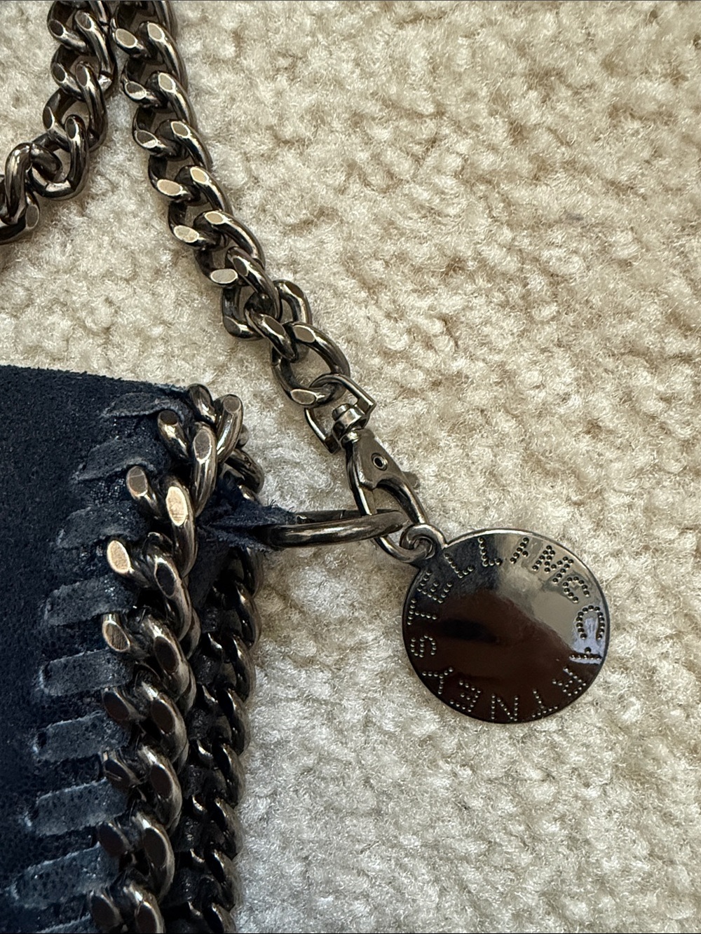 Stella McCartney Navy Chain Trim Crossbody Bag with Gunmetal Hardware